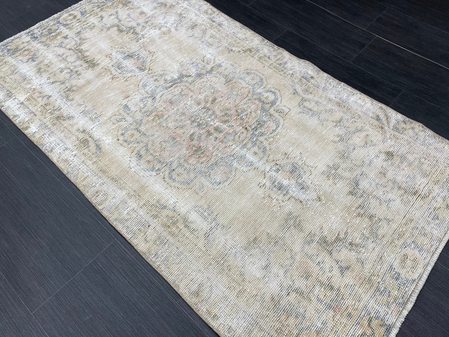 Muted Vintage Rug TURKISH Distressed Rug Vintage 3x5 Rug Oushak Rugs Muted Rug Turkish Oushak Rug, Vintage Oushak Rug Wool Rug