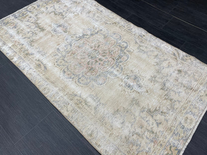 Muted Vintage Rug TURKISH Distressed Rug Vintage 3x5 Rug Oushak Rugs Muted Rug Turkish Oushak Rug, Vintage Oushak Rug Wool Rug