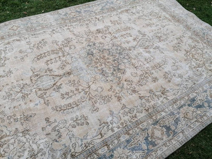 Large oushak wool rug 7'10x12'2 distressed vintage rug, turkish rug, living room rug