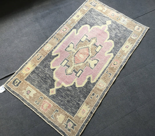 3x5 feet purple handmade bedroom medium size rug, vintage muted color kitchen floor rug, middle bathroom area rug, dark blue wool oushak rug