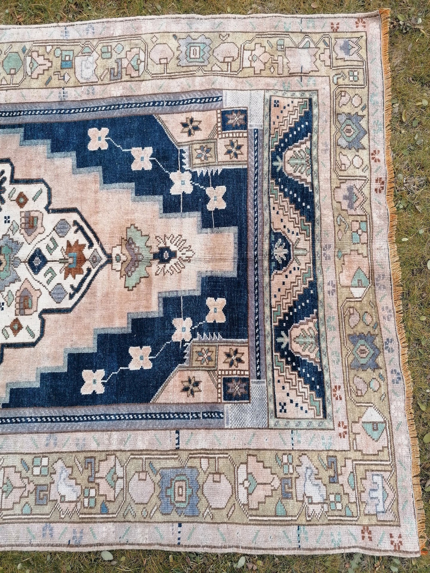 Turkish oushak rug, blue vintage rug 5'2x10 vintage oushak rug, unique hand made rug kitchen rug bohemian rug