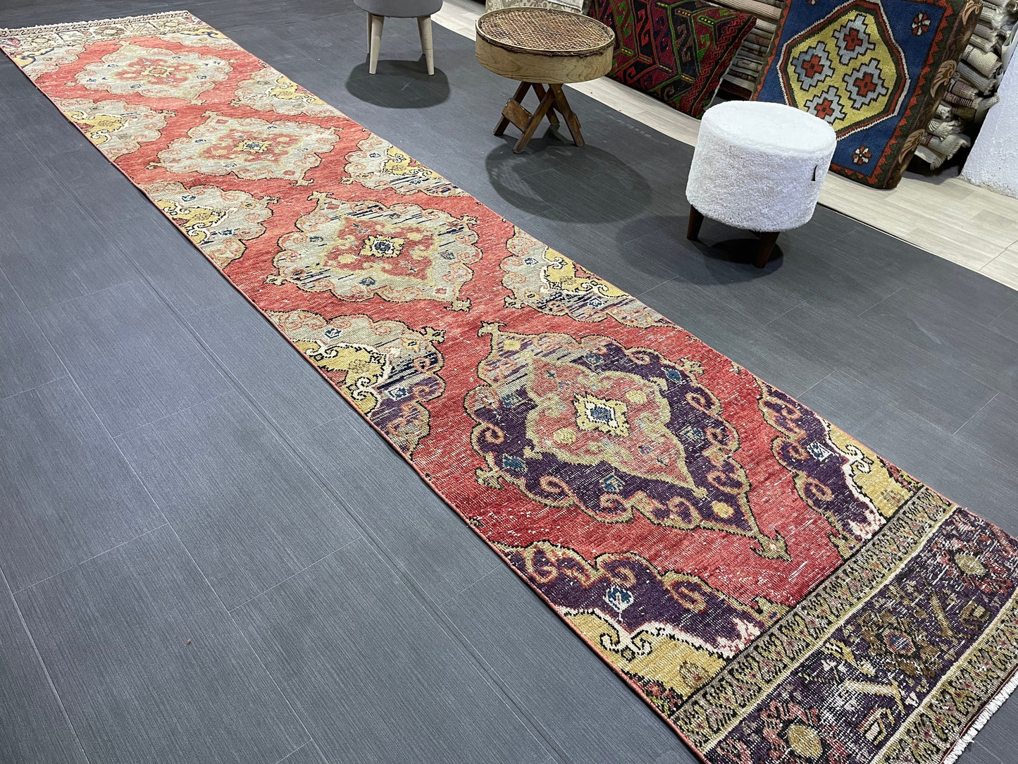 Oushak Runner Rug, Muted Vintage Runner 2.8 x 12.8 Rug, Hallway Runner Rug, Kitchen Runner Rug Wool Runner Rug Wool Oushak Rug