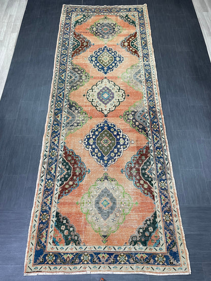 Vintage Hand Knotted Vintage 4.8 x 13 Runner Oushak Runner Rug Turkish Runner Rug Vintage Runner Rug Star Kitchen Runner Natural Wool