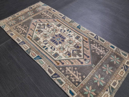 Vintage Turkish Rug Small Area Vintage Rug 1.8 x 3.7 Oushak Rug Vintage Mini Rug Hand Knotted Rug, Vintage Oriental Rug Kitchen Rug door mat