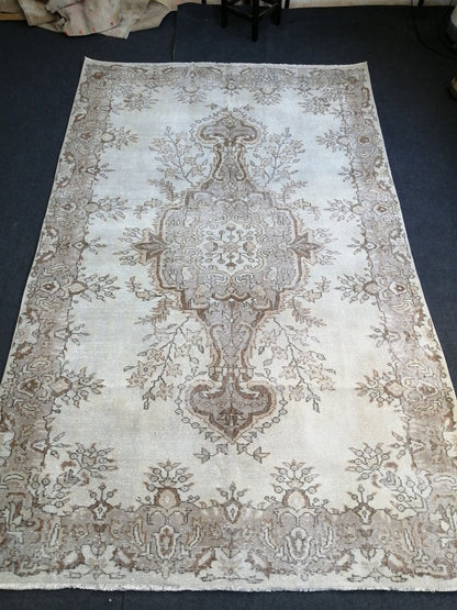 6.2 x 9.9 Vintage Rugs TURKISH HAND MADE Rugs Vintage Turkish Rugs  Muted 6x10 Rug Neutral Turkish Oushak Rug Vintage Oushak Rug, Wool Rug