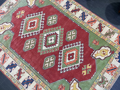 Vintage Turkish Rug, Vintage Persian 5.2 x 7 Rug, Wool Rug Wool Oushak Rug, Handmade Rugs, Hand Knotted Rug