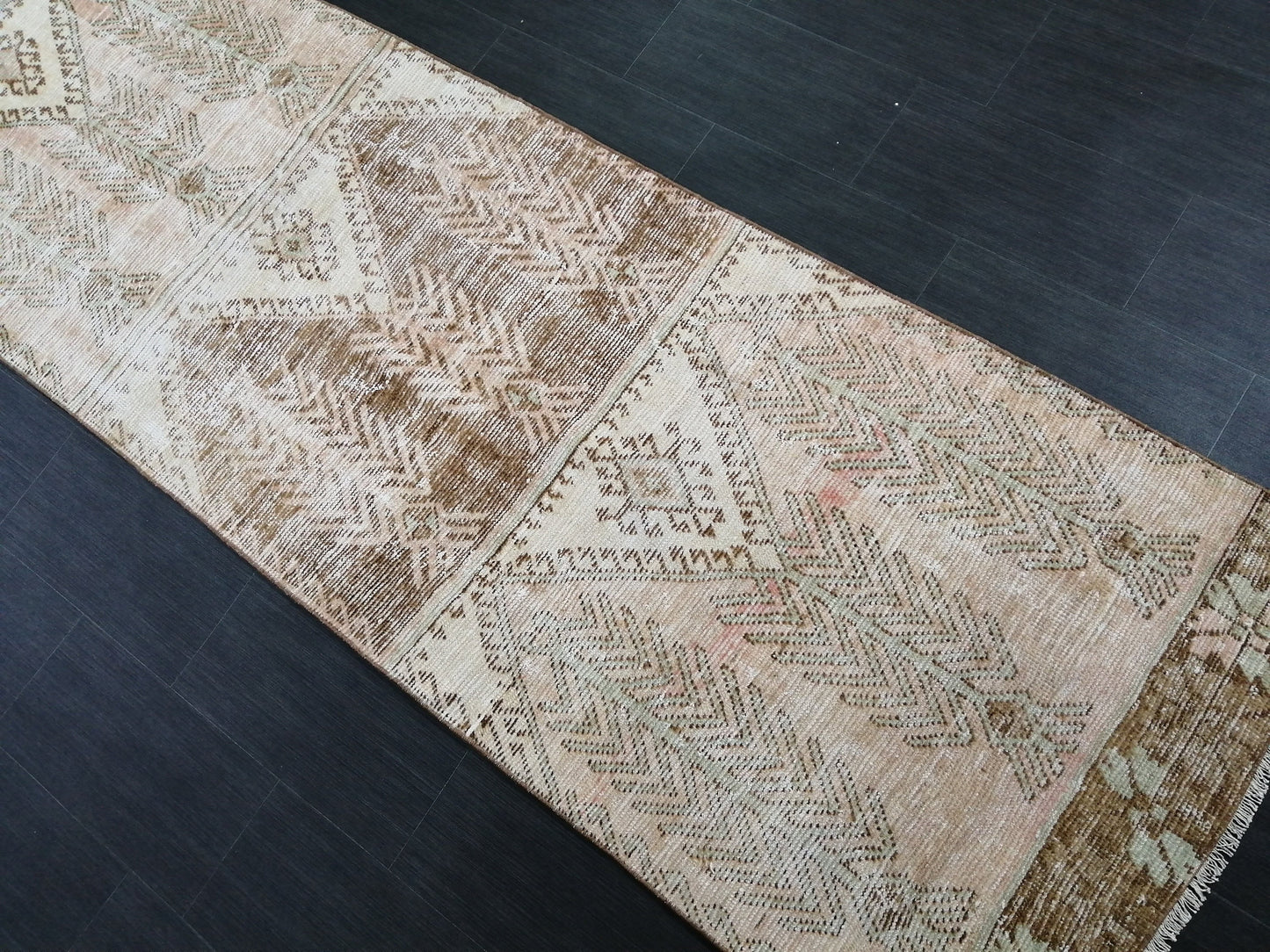 12 x 3.2 Muted Vintage Runner Rug Muted Hallway Runner Rug Kitchen Runner Rug Distressed Wool Runner Rug Wool Oushak Runner