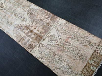 12 x 3.2 Muted Vintage Runner Rug Muted Hallway Runner Rug Kitchen Runner Rug Distressed Wool Runner Rug Wool Oushak Runner