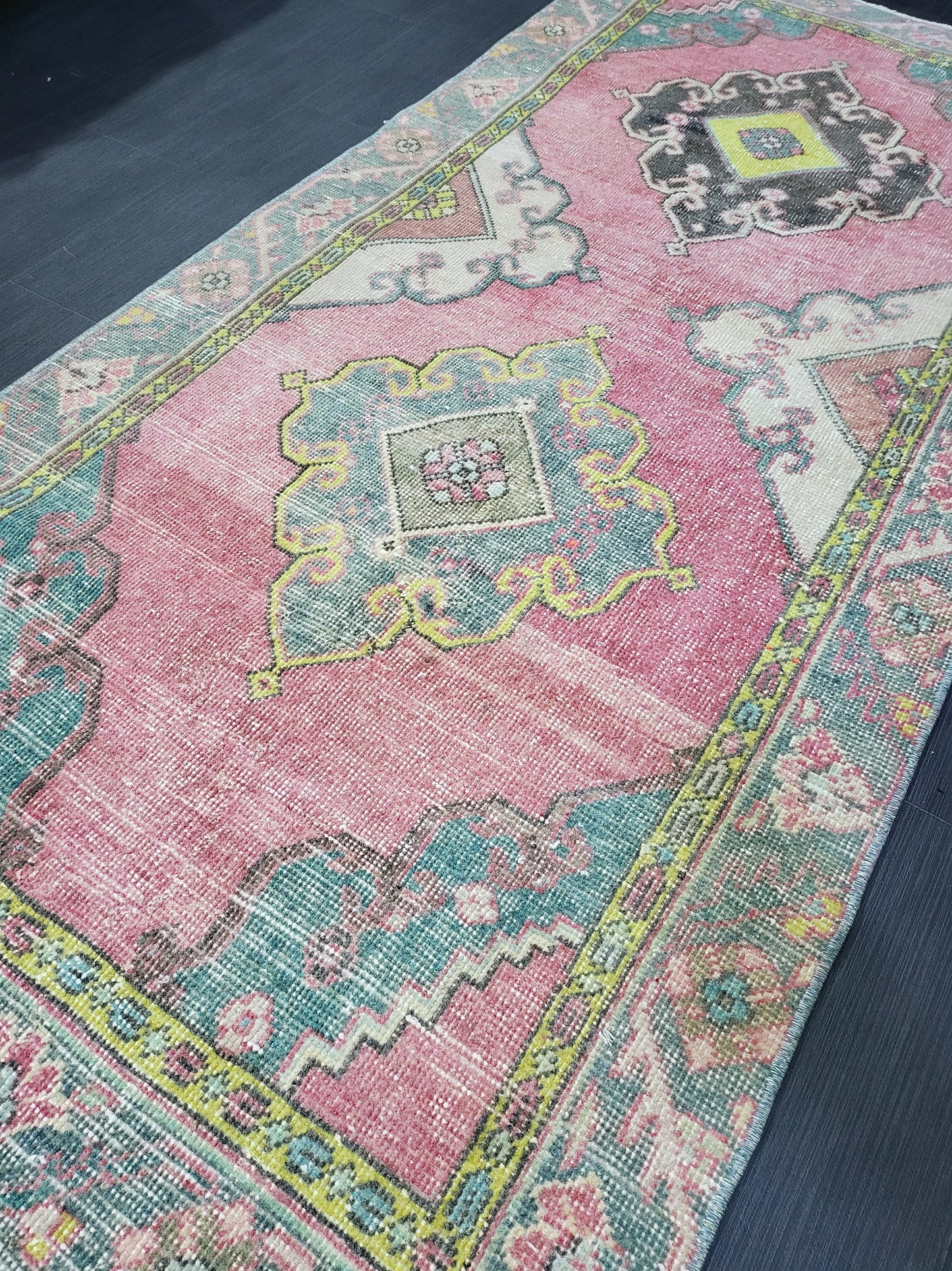 Vintage Rug,  TURKISH 3 x 6.2 HANDMADE Rug, Vintage Turkish Rug, Oushak Rug, Turkish Oushak Rug, Vintage Handknotted Rug, Wool Rug