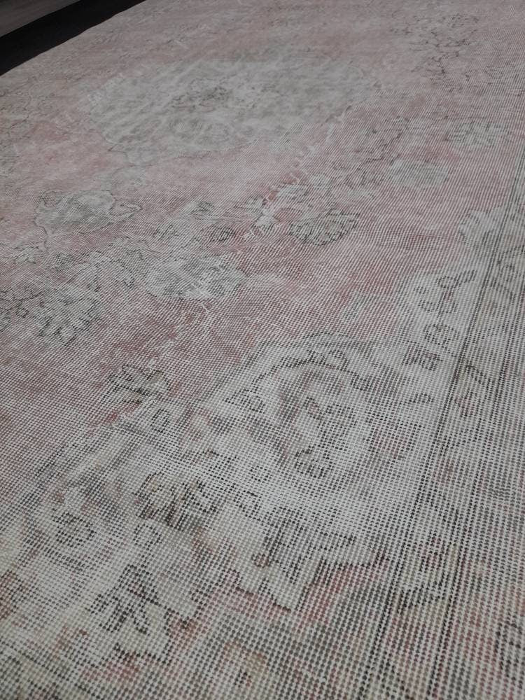 WOOL Distressed RUG 6.5 x 10 Turkish Oushak Rug Large Vintage Rug Tint of Pink Vintage Hand Made Persian Rug Muted Vintage Turkish Rug 7x10