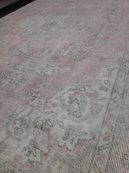 WOOL Distressed RUG 6.5 x 10 Turkish Oushak Rug Large Vintage Rug Tint of Pink Vintage Hand Made Persian Rug Muted Vintage Turkish Rug 7x10