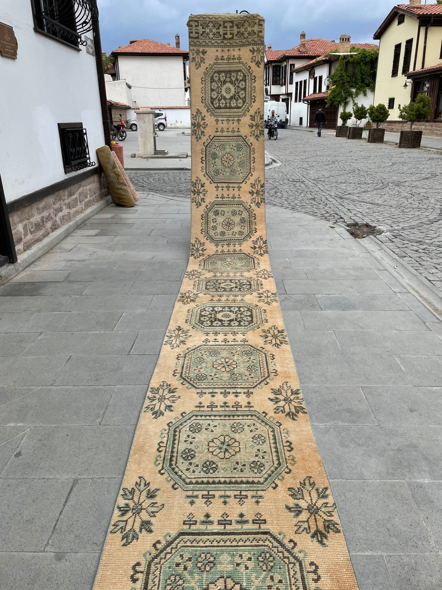 Muted Vintage Extra Long Turkish Runner Distressed 2.4 x 22.2 Stairs Runner Rug Vintage Runner XL Oriental Runner Staircase Handmade Runner
