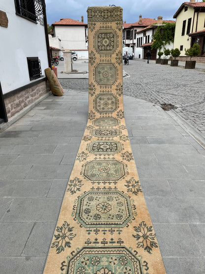 Muted Vintage Extra Long Turkish Runner Distressed 2.4 x 22.2 Stairs Runner Rug Vintage Runner XL Oriental Runner Staircase Handmade Runner