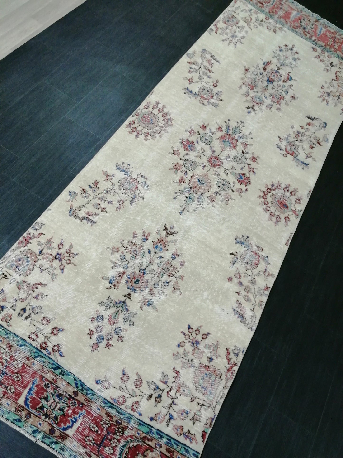 Distressed OUSHAK RUG 11.6 x 3.8 Muted Vintage  Runner Rug Vintage Runner Rug Wool Oushak Rug Vintage Turkish  Runner Rug