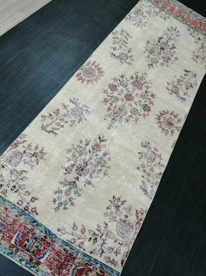 Distressed OUSHAK RUG 11.6 x 3.8 Muted Vintage  Runner Rug Vintage Runner Rug Wool Oushak Rug Vintage Turkish  Runner Rug