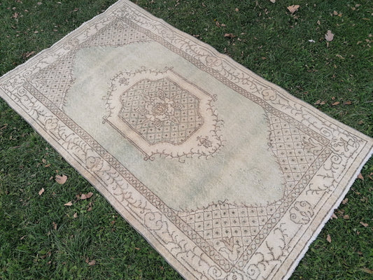 6'8x3'10 muted vintage rug, turkısh rug, oushak turkısh rug, kıtchen rug,wool area rug,kıtchen oushak rug