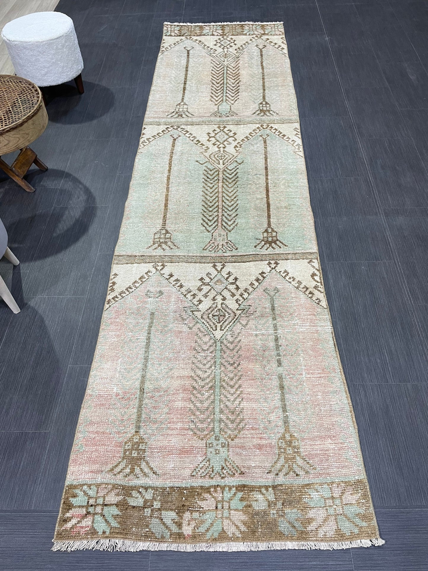 Muted Vintage Runner Rug, 2.8 x 10.2 Muted Oushak Runner Rug, Turkish Runner Rug, Short Muted Runner Rug ,Hallway Runner Soft Wool Runner