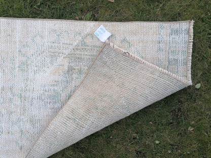2'4x11 feet, distressed vintage runner rug, muted  turkish runner rug, pastel kitchen runner, hallway runner, vintage anatolian rug