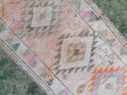 Vintage turkish runner rug, vintage runner rug, 2'9x11'9 hand made wool rug, kitchen rug, hallway runner rug,