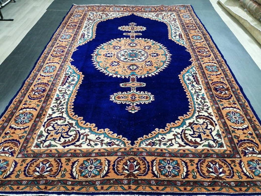 Navy High Wool Pile OUSHAK RUG 7 x 10.7 TURKISH Oushak Rug Vintage High Pile Oushak  Rug Vintage Rug Wool Oushak Rug Blue Rugs Persian Rug