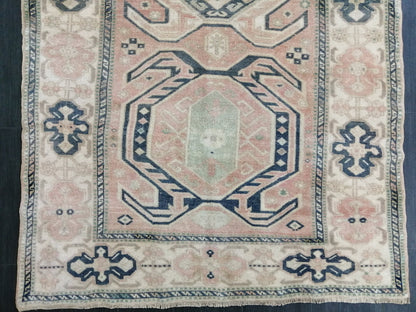 Muted OUSHAK RUG 4.6 x  7.2 TURKISH Rug Vintage Oushak Runner Rug Vintage Runner Rug Wool Rug Hand Made Rugs Vintage Turkish Rug