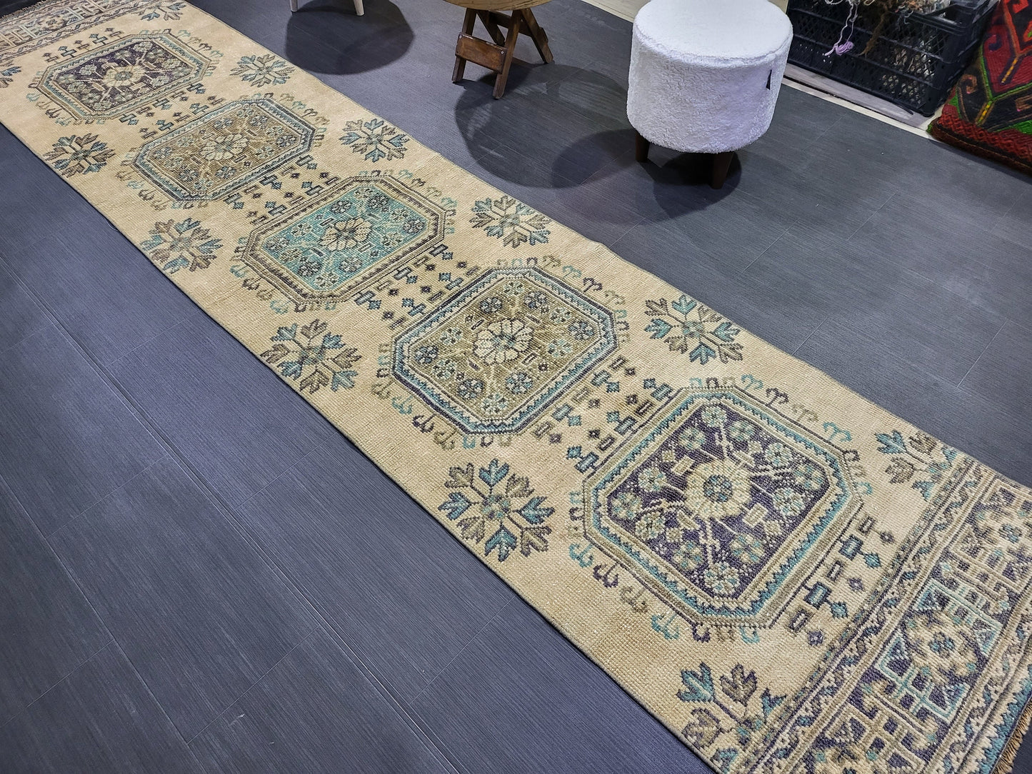 WOOL Oushak Runner Rug, Turkish Runner 2.6 x 11.2 Rug, Vintage Runner Rug ,Hallway Runner Rug, Kitchen Runner Rug Persian Runner Rug