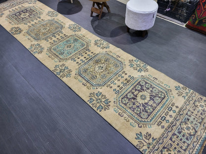 WOOL Oushak Runner Rug, Turkish Runner 2.6 x 11.2 Rug, Vintage Runner Rug ,Hallway Runner Rug, Kitchen Runner Rug Persian Runner Rug