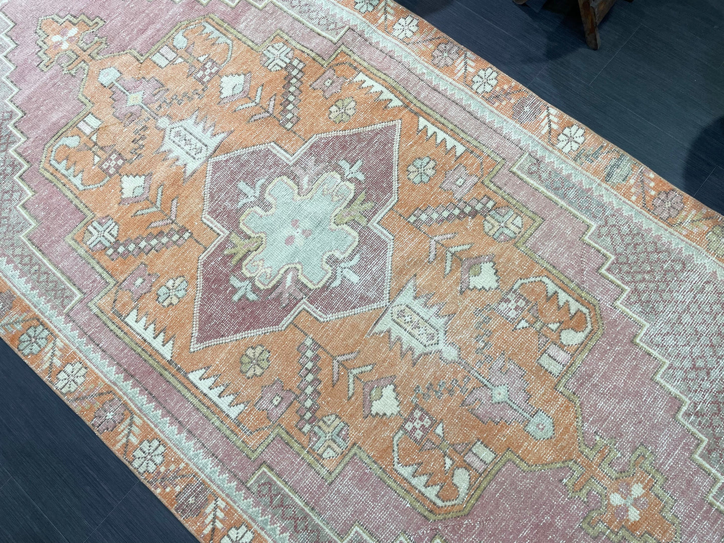 Handmade Rug, Persian 4.5 x 8.5  Rug, Navy Hand Knotted Rug, Vintage Rug, Yellow and Orange Turkish Rug, Oushak Rug, Oriental Rug, Wool Rug