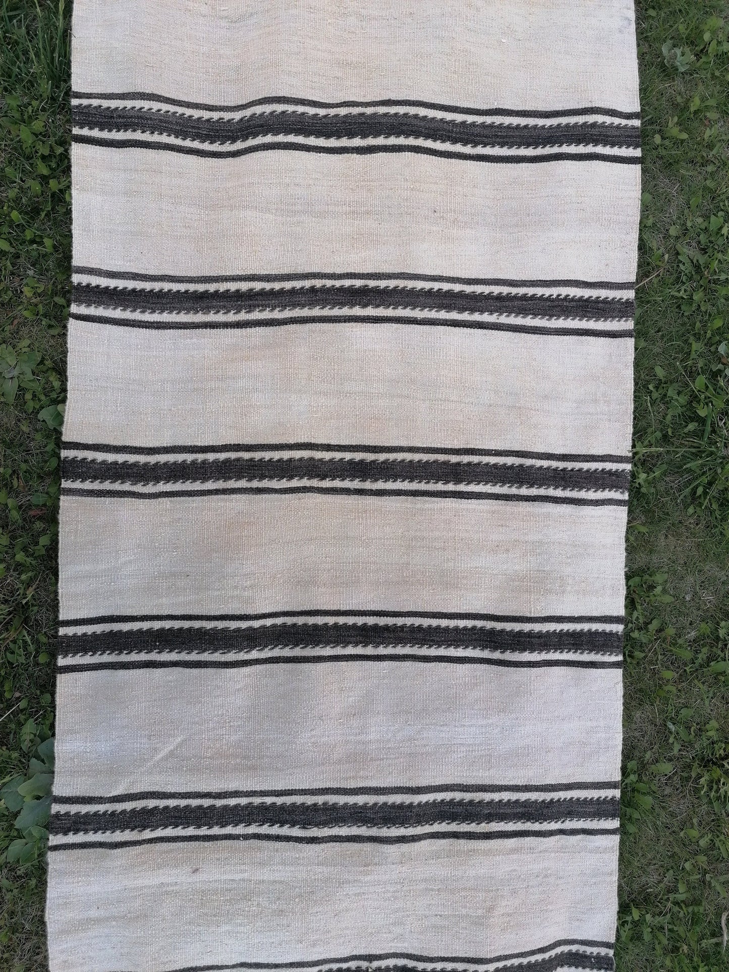 2.5 x 21 Neutral wool runner, long flatweave stripe handmade runner, no dye woven rug, turkish kilim runner