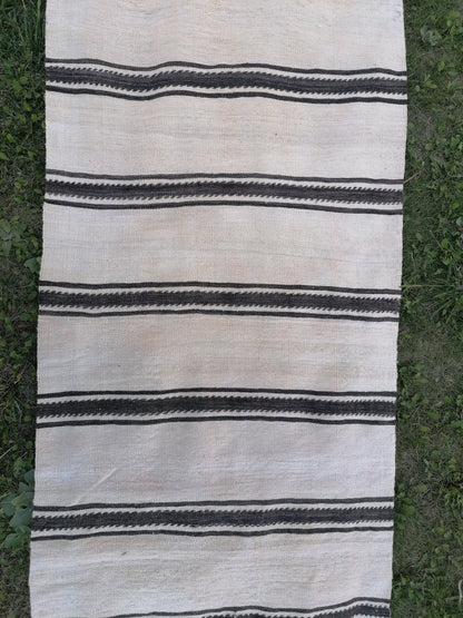 2.5 x 21 Neutral wool runner, long flatweave stripe handmade runner, no dye woven rug, turkish kilim runner