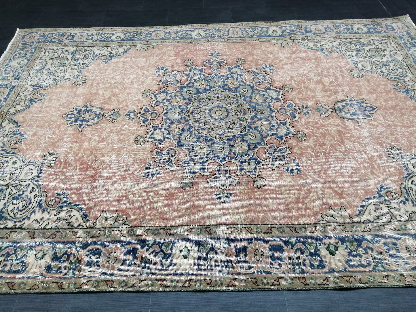 Vintage Rugs  6.3 x 9.5 TURKISH HAND MADE Rugs  Vintage Turkish Rug Oriental Rug, Turkish Oushak Rug, Vintage Oushak Rug, Wool Rug