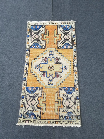 35x18 inches turkish small area rug, vintage mini kitchen rug, oushak bath mat rug, handmade bohemian small rug, small laundry rug, mini rug