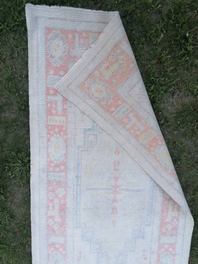 2'10x13'4 oushak wool runner, turkish oushak new produced handmade rug, muted hallway runner rug