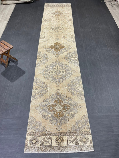 Hand Knotted Runner Rug Turkish Runner 2.7 x 13.5 Rug Vintage Runner Rug Hallway Runner Rug Kitchen Runner Rug Wool Runner Wool Oushak Rug