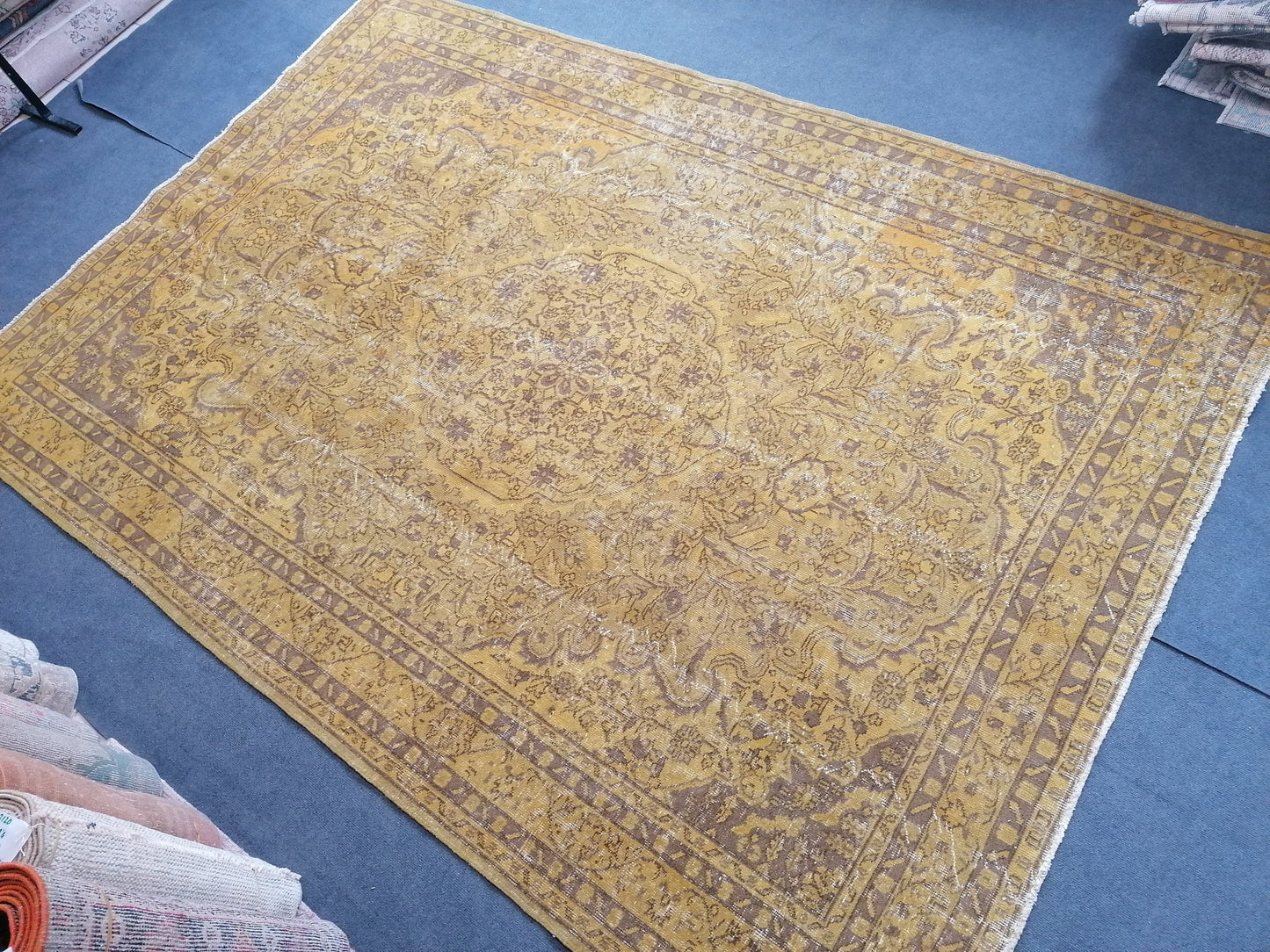 7x10 vintage oushak rug, large turkish rug, hand made wool rug, living room rug, rustic unsual tribal rug retro style,