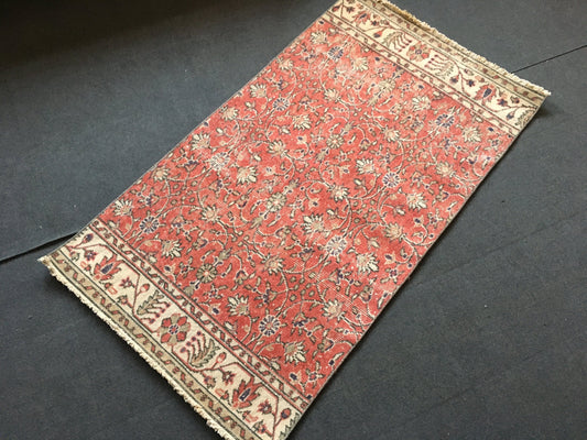 3x5 feet handmade medium size living room rug, vintage faded turkish wool rug, vintage floral blue kitchen area rug,bedroom middle bohem rug