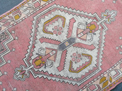 6'4x3'7 vintage turkish rug, pink turkish rug, oushak vintage rug, kitchen rug,vintage anatolian bohemian rug,unique hand made bohemian
