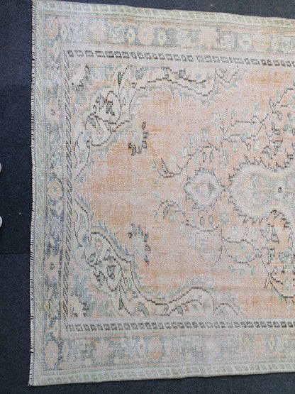 5 x 8.8 muted soft colors rug distressed vintage turkish rug, oushak rug