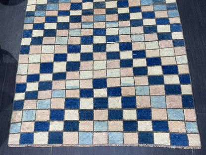 Persian Rug, Vintage 4.7 x 5.10 Rug, Navy Blue Hand Knotted Rug, HANDMADE Rug, Geometric Turkish Rug, Oushak Rug, Oriental Rug, Wool Rug