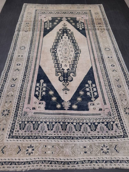 Muted TURKISH Rug Vintage Oriental Rug Vintage Persian Rug Blue OUSHAK RUG 6 x 10.8 Oushak Rug Hand Made Rug Vintage Excellent Condition Rug