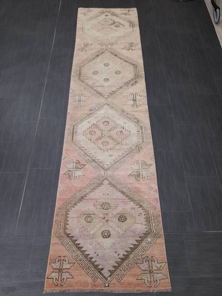 Oriental Runner Rug Muted Turkish Runner Rug 2.5 x 10.2 Vintage Runner Rug Hallway Runner Kitchen Runner Rug Wool Runner Rug Oushak Runner