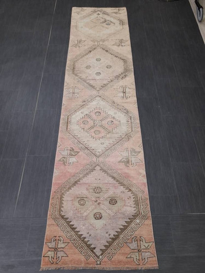 Oriental Runner Rug Muted Turkish Runner Rug 2.5 x 10.2 Vintage Runner Rug Hallway Runner Kitchen Runner Rug Wool Runner Rug Oushak Runner