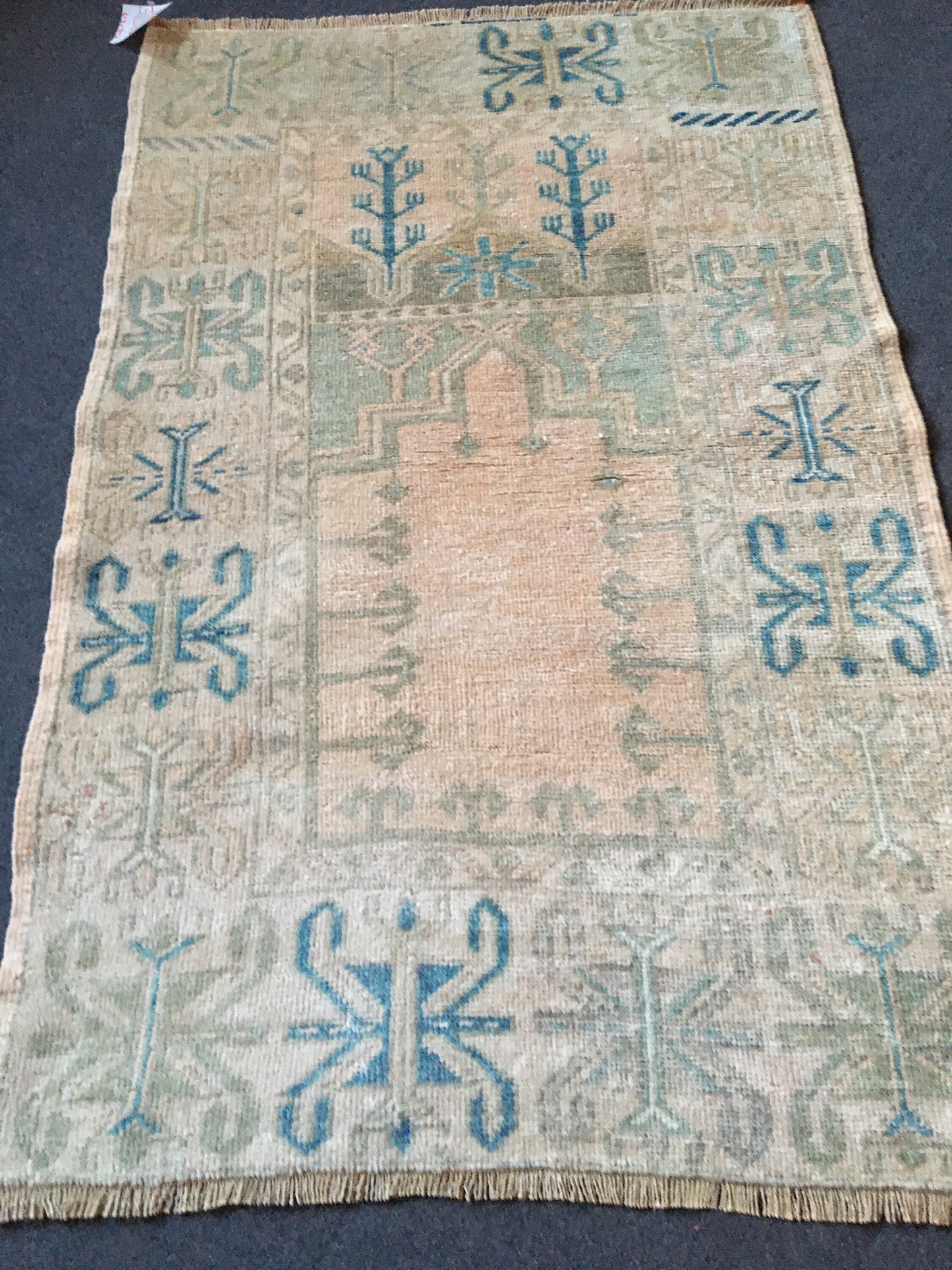 3x4 feet large turkish floor rug, handmade natural teal mini area rug, oushak bedroom rug, living room wide rug,kitchen floor wool brown rug