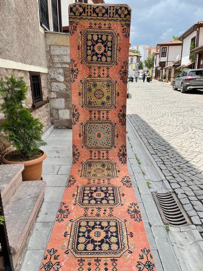 Long Vintage Runner TURKISH Runner Rug 2.6 x 21 Handmade Runner Rug XL Oriental Runner Rug Staircase Hand Knotted Runner rug