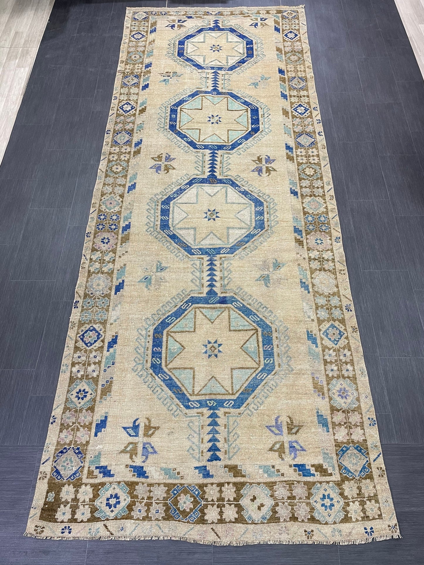 Muted Vintage Runner Rug Persian Runner Rug 4.8 x 12.5 Star Rug Runner Turkish Runner Kitchen Runner Rug Antique Wool Oriental Runner