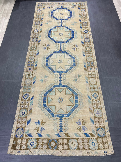 Muted Vintage Runner Rug Persian Runner Rug 4.8 x 12.5 Star Rug Runner Turkish Runner Kitchen Runner Rug Antique Wool Oriental Runner