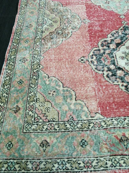 Vintage Runner 4.8 x 12.4 TURKISH Muted Runner Rug Vintage Oushak Runner Rug Light Pink Runner Rug Wool Oriental Runner Antique Runner Rug