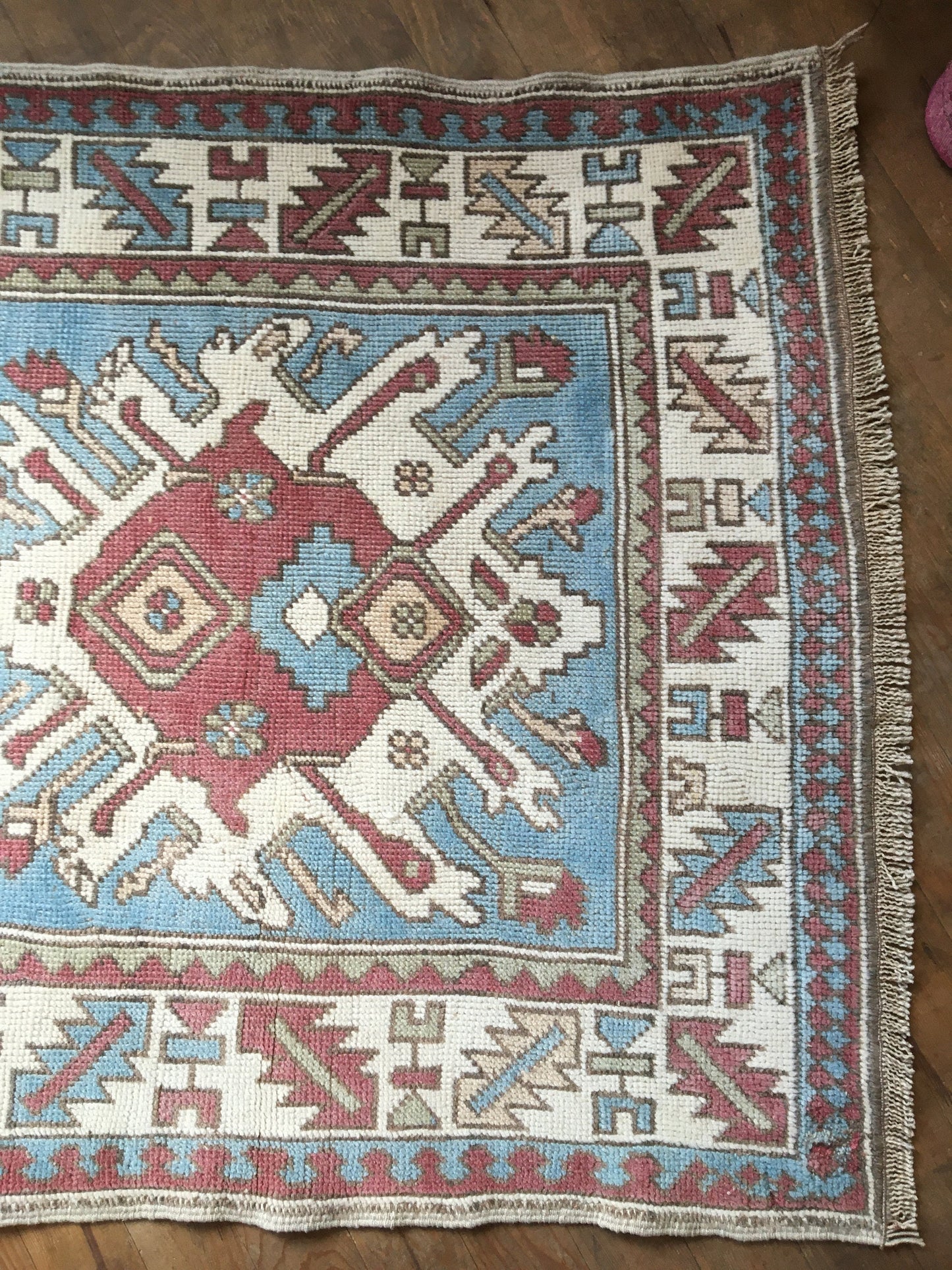 3.5x3.5 square handmade turkish rug, wool vintage blue chair rugs, entryway mini wide rug, bohemian oriental anatolian rug, kitchen cushion