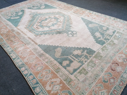 Vıntage rug 5'5x8'9 turkish vıntage rug, oushak large rug, hand made wool rug, area rug, bohemian rug, living room rug