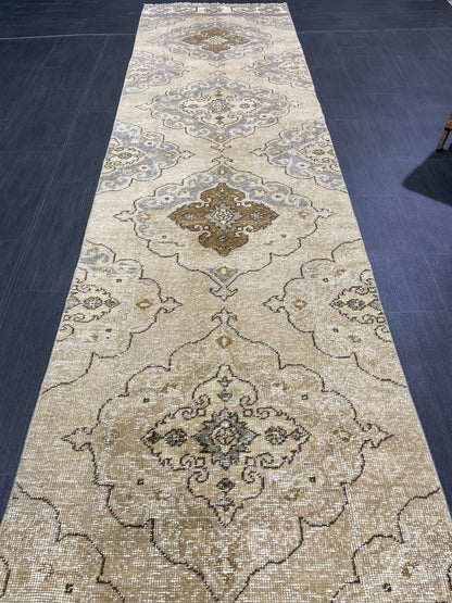 Hand Knotted Runner Rug Turkish Runner 2.7 x 13.5 Rug Vintage Runner Rug Hallway Runner Rug Kitchen Runner Rug Wool Runner Wool Oushak Rug